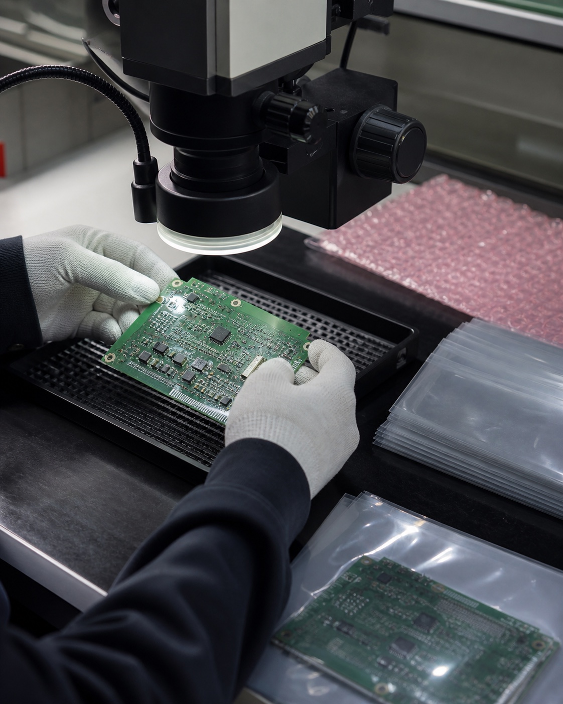 조립 완료 PCB의 작업 상태를 확인하는 검사 공정 안내 이미지