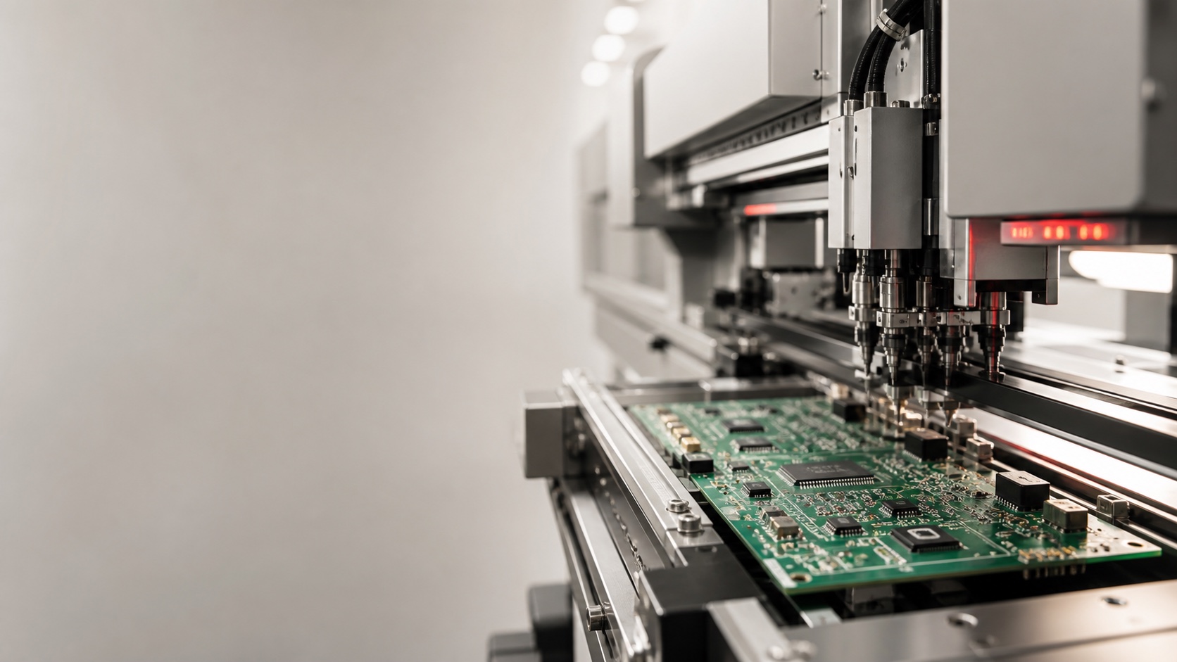 PCB 조립과 SMT 생산 공정을 표현한 이미지
